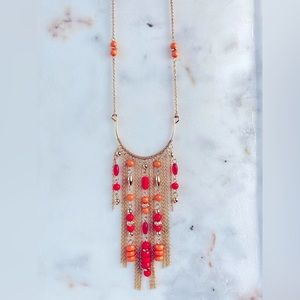 NWT Guess Boho gold chain necklace with pink, orange and ruby beading